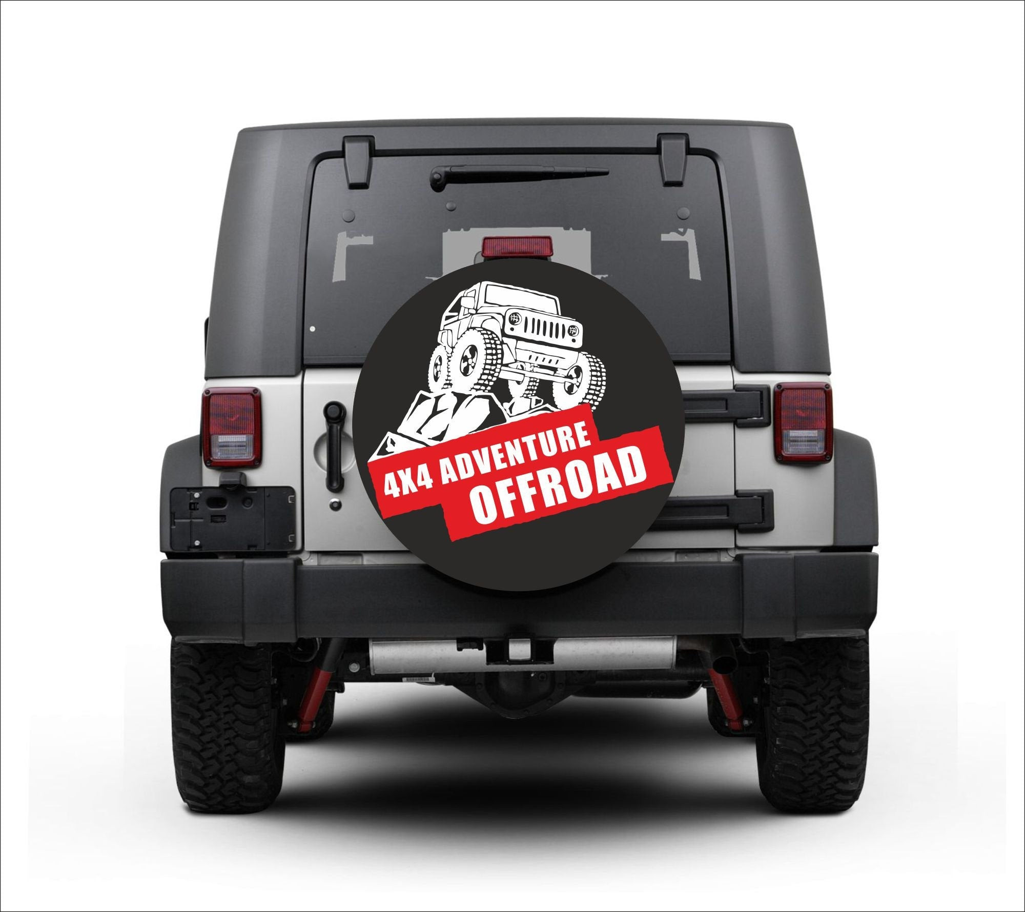 Jeep Spare Tire Cover “4×4 Adventure Off Road” White and Red Edition