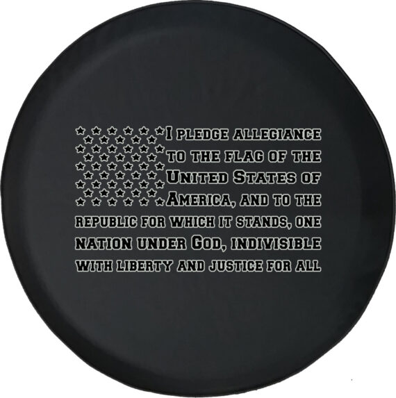 Pledge of Allegiance American Flag Spare Tire Cover for Jeep, Camper, SUV With or Without Backup Camera Hole