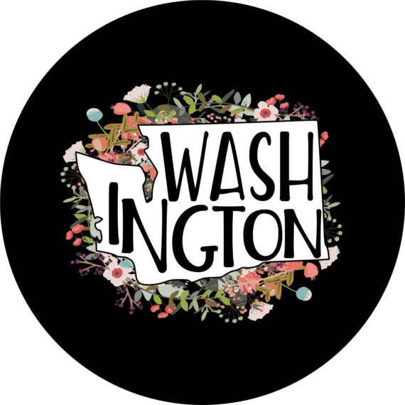 State of Washington Outline Flowers/Floral Spare Tire Cover