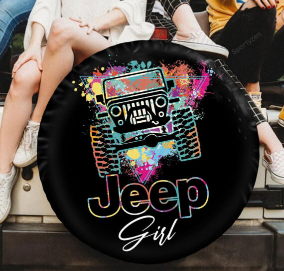 Jeep Spare Tire Cover - Jeep Girl Triangle Tie Dye Spare Tire Cover