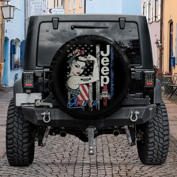Jeep Spare Tire Cover - Strong American Jeep Girl Spare Tire Cover