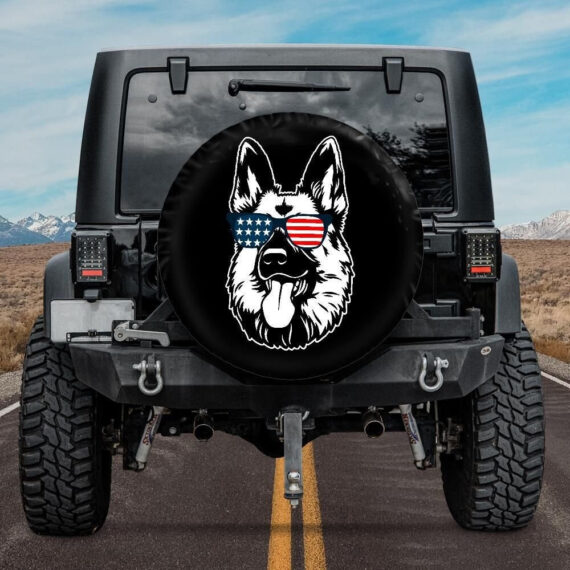 Spare Tire Cover, German Shepherd Jeep Tire Cover, Car accessories German Shepherd owner, Dog Spare Tire Cover, Camera hole, American flag