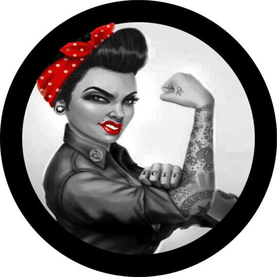 Rosie the Riveter with Tattoos (Red lips/Bandana) Spare Tire Cover