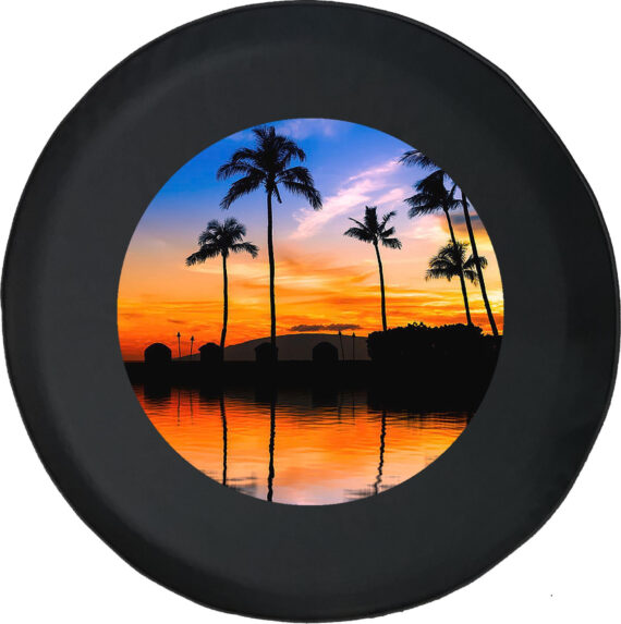 Island Tropical Paradise Beach Spare Tire Cover for Jeep, Camper, SUV With or Without Backup Camera Hole