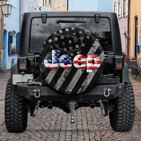 Jeep Spare Tire Cover - American Flag Jeep Spare Tire Cover Black And Grey