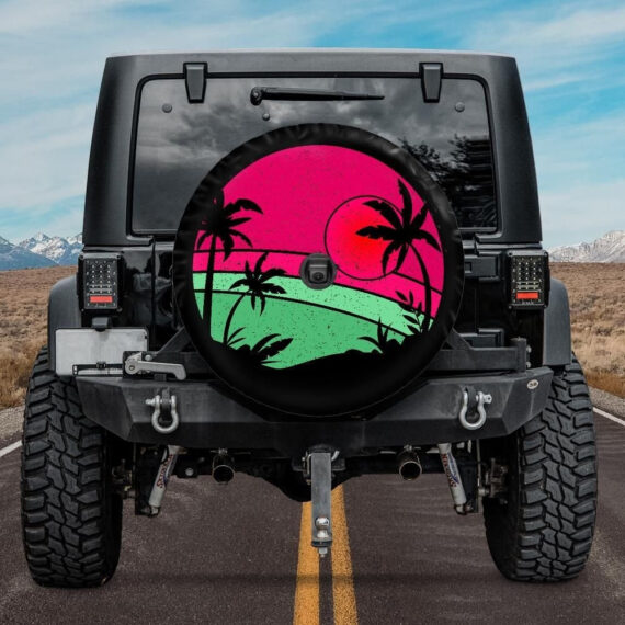 Spare Tire Cover Hot Pink Beach, Tuscadero Pink Jeep Tire Cover, Optional rear camera hole, Pink Wheel Cover, Jeep girl, Palm trees Jeep