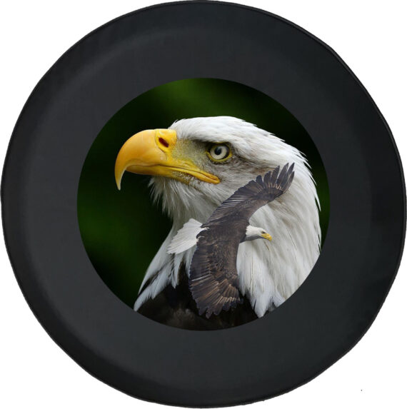 Soaring American Bald Eagle Spare Tire Cover for Jeep, Camper, SUV With or Without Backup Camera Hole