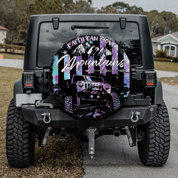 Jeep Spare Tire Cover - Faith Can Move Mountains Jeep Spare Tire Cover Purple Flag