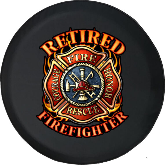 Retired Firefighter Spare Tire Cover for Jeep, Camper, SUV With or Without Backup Camera Hole