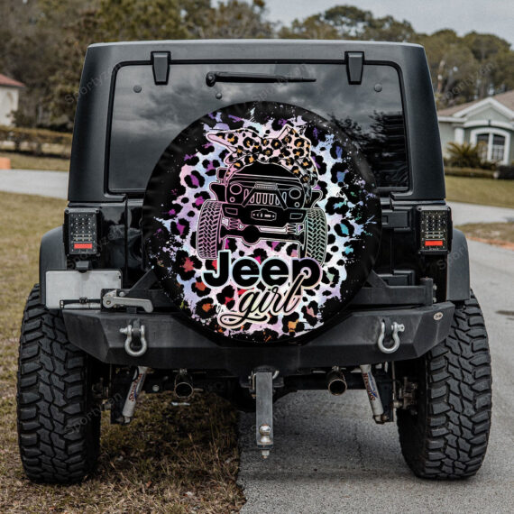 Jeep Spare Tire Cover - Jeep Girl Pink Black Leopard Pattern Spare Tire Cover