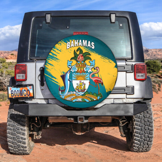 Bahamas Spare Tire Cover Blue Marlin With Bahamian Coat Of Arms LT14