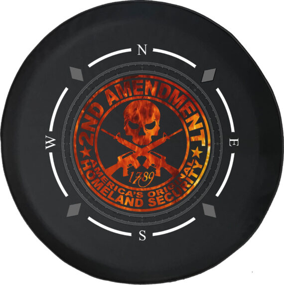 Spare Tire Cover Compass 2Nd Amendment Homeland Security Skull Fire Flameswheel Covers Fit For Suv Accessories Trailer