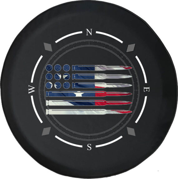 Spare Tire Cover Compass Rifle Pistol Bullets Rounds American Flag 2A American Flag Wheel Covers