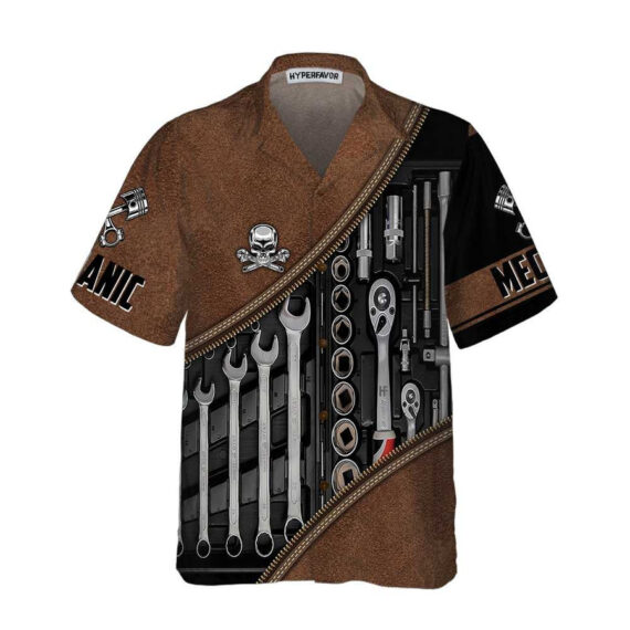 Mechanic Tools Skull Mechanic Hawaiian Shirt, Vintage Mechanic Shirt