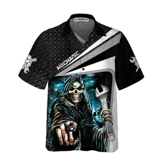 Mechanic Grim Reaper Mechanic Hawaiian Shirt, Cool Skull Mechanic Shirt For Men, Best Mechanic Gift