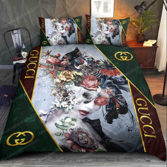 Dark Queen Gucci Bed Sheets Spread Comforter Duvet Cover Bedding Setss