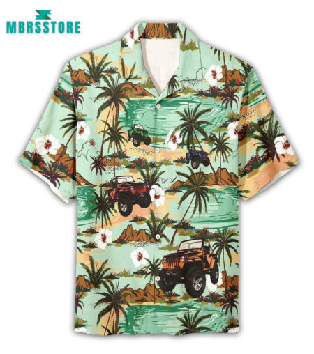 3D Awesome J*e*e*p Tropical Green Brown  Hawaiian Shirt, Jeep Car Art Hawaiian Shirt, Racing car Hawaiian Shirt,Beach Summer Hawaii Shirt