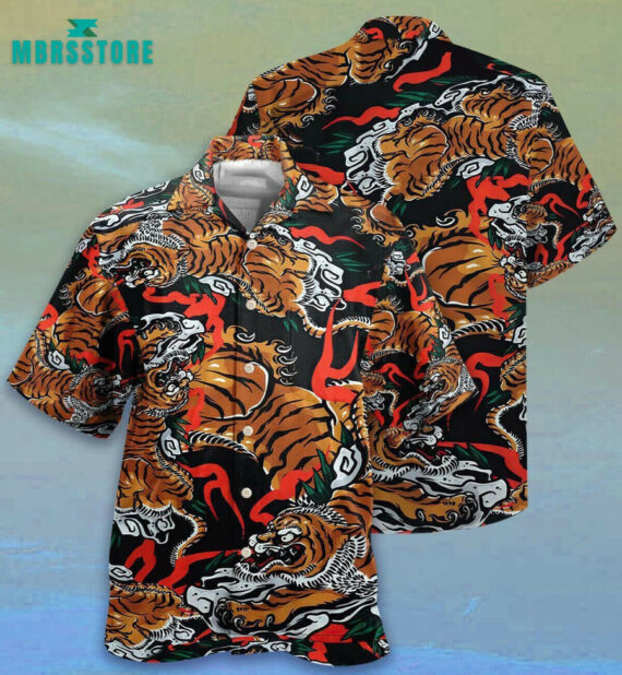 Amazing Tiger Japanese Unisex 3D Hawaiian Shirt, Tiger Hawaiian Shirt, Tiger Short Sleeve Series, Aloha Shirt, Vintage Hawaii Beach Shirt
