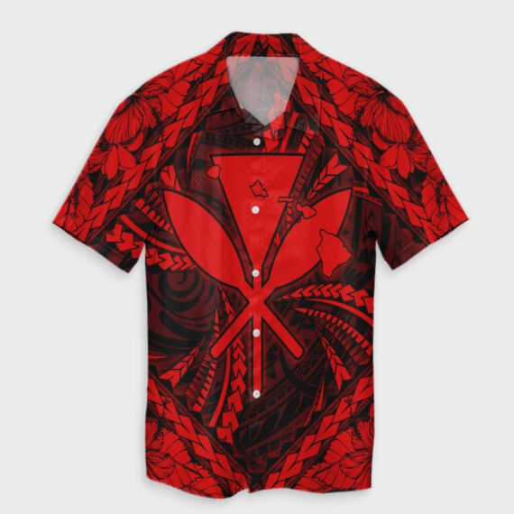 Hawaiian Map Kanaka Hibiscus Red Polynesian Hawaiian Shirt