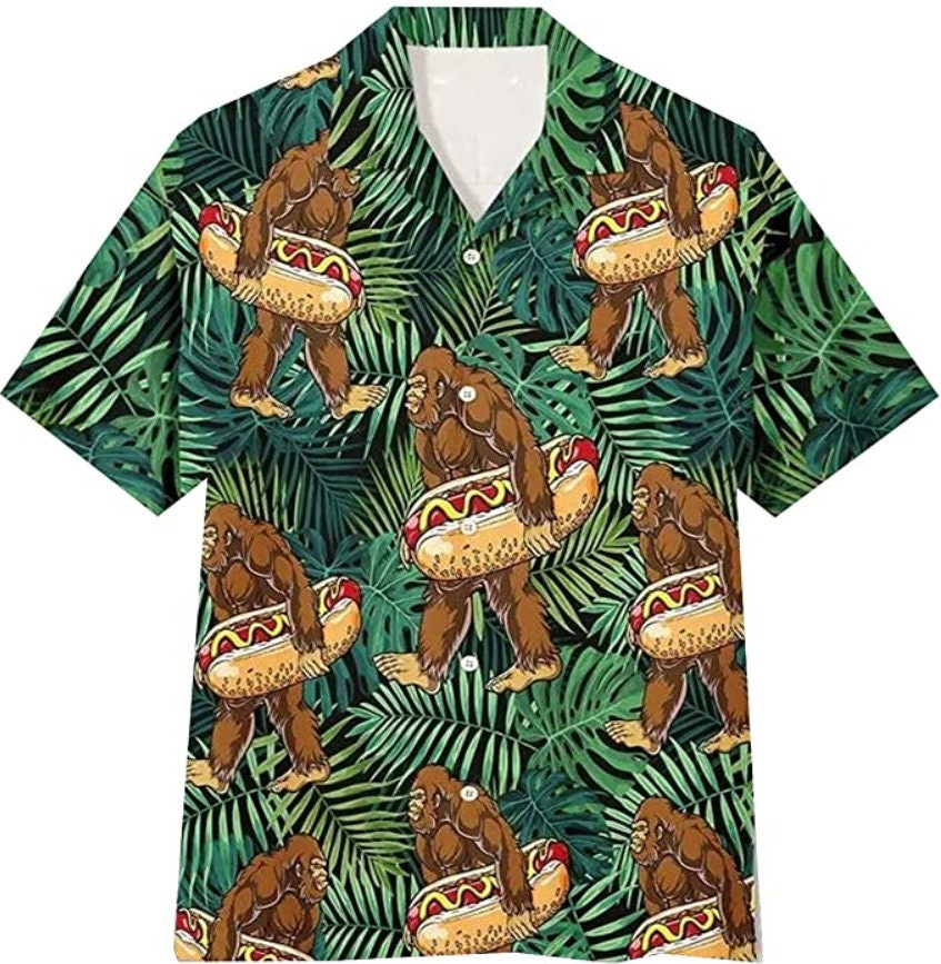 Tropical Bigfoot Hawaiian Shirt For Men Women – Carrying Hotdog Button ...