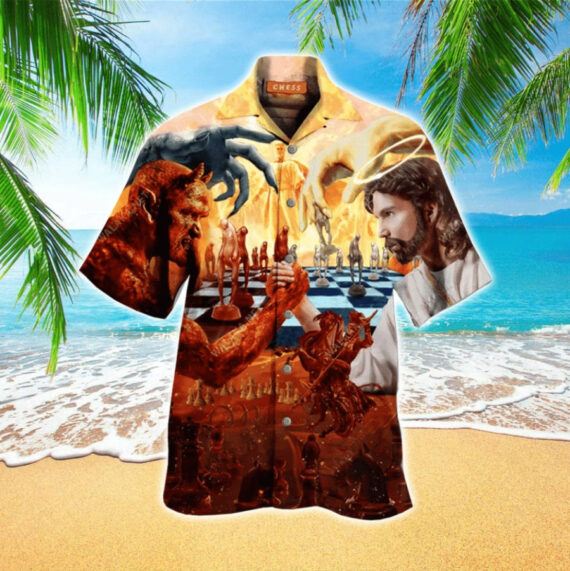 Satan Vs Jesus Battle Colorful Hawaiian Shirt For Men Women - Christian Button Down Shirt, Short Sleeve Series - Vintage Hawaii Beach Shirt