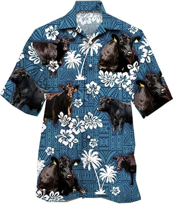 Tropical Cow Hawaiian Shirts For Men Palm Cow Button Down Aloha Shirt