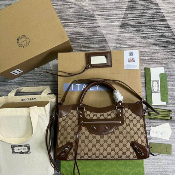 Gucci Gucci X Balenciaga The Hacker Project Medium Neo Classic Bag Brown Canvas 38X14X24Cm