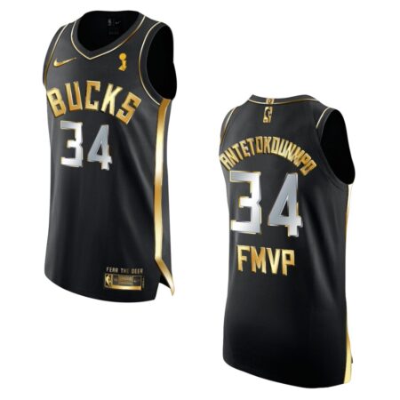 Giannis Antetokounmpo Bucks 2021 NBA FMVP Golden Edition Jersey Black