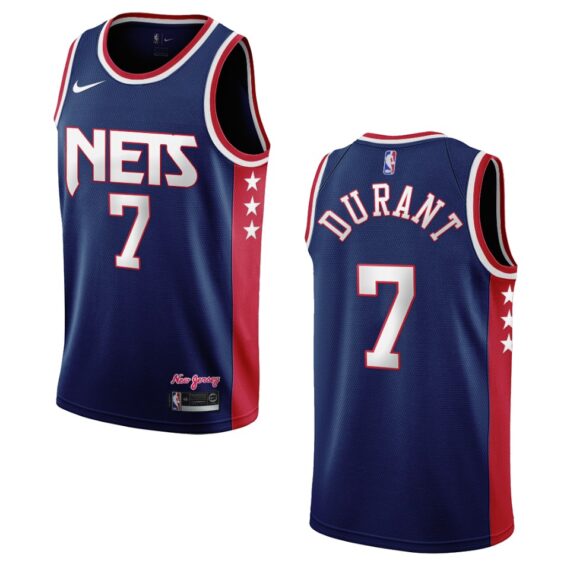 Kevin Durant Brooklyn Nets 2021-22 City Edition Throwback 90s Wordmark Jersey Navy