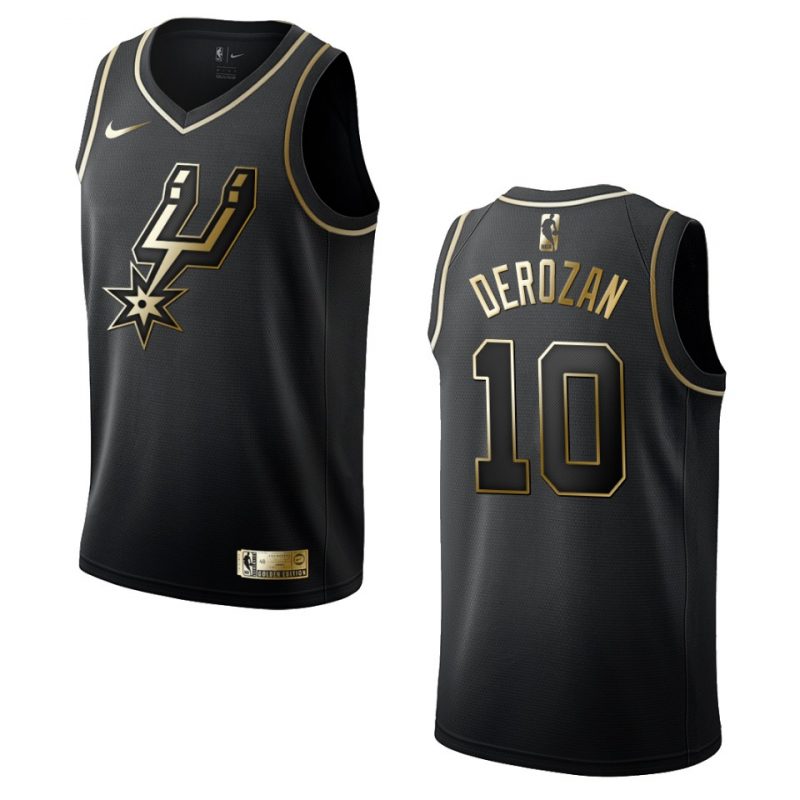 Men's San Antonio Spurs #10 DeMar DeRozan Golden Edition Jersey - Black